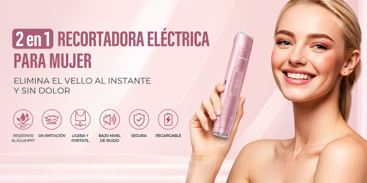Recortadora Íntima 2 en 1 para Mujer | Afeitadora Eléctrica Recargable IPX7 para Rostro y Cuerpo